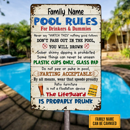 Personalized Summer Pool Rules Metal Sign JN171 87O47