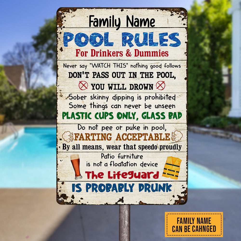 Personalized Summer Pool Rules Metal Sign JN171 87O47